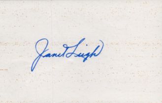 Janet Leigh signed 6x4 inch white card. Good Condition. All autographs come with a Certificate of