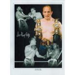 Sir Henry Cooper British Boxing Legend signed 16x12 colourised montage print. Good Condition. All