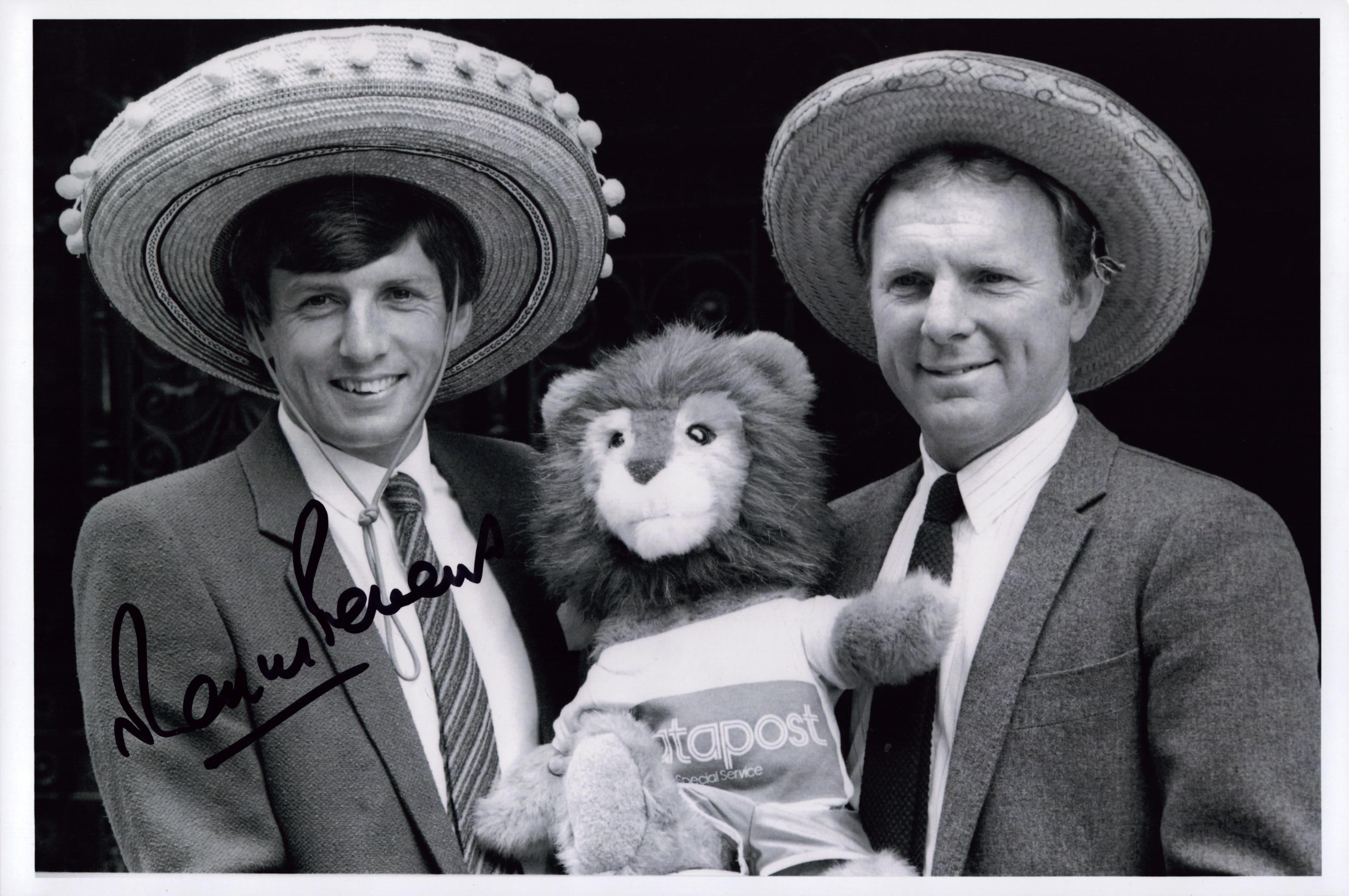 Marin Peters signed 12x8 inch black and white photo pictured with Bobby Moore. Good Condition. All