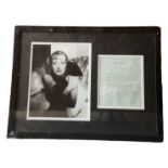 Joan Crawford mounted signed letter dated January 18th, 1974, with black and white photo, framed.