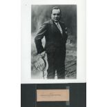 Enrico Caruso signed 4x2 inch album page cutting and 10x8 inch vintage black and white photo. Good