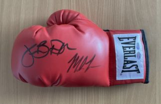 Mike Tyson and Frank Bruno signed Red Everlast Boxing glove. Good Condition. All autographs come