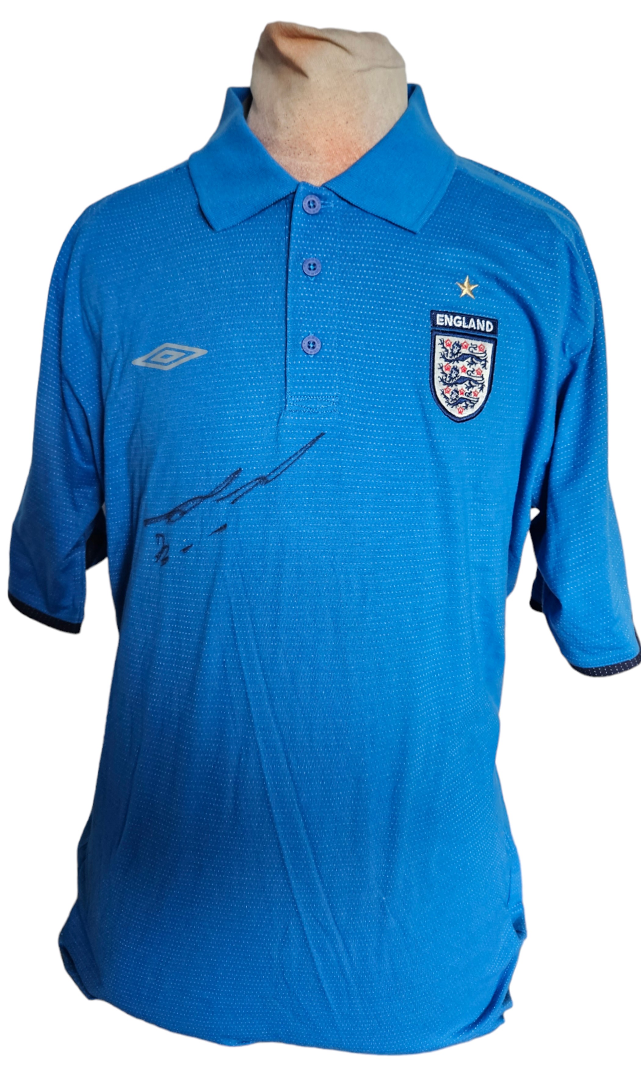 John Terry signed England Away Football T-Shirt Colour New Blue/Dark Navy size Large. Good