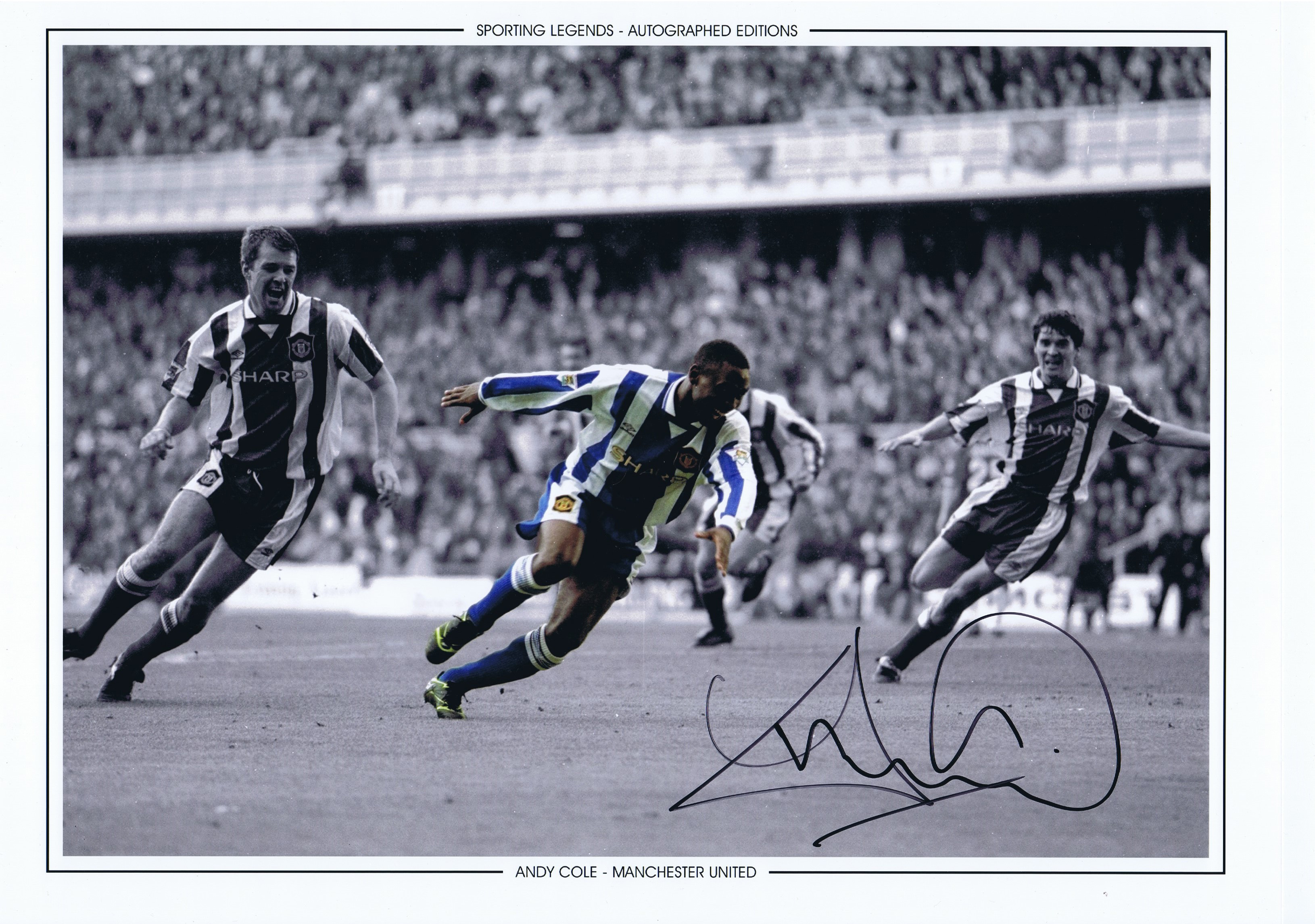 Autographed ANDY COLE 16 x 12 Photo-Edition : Col, depicting Man United striker ANDY COLE