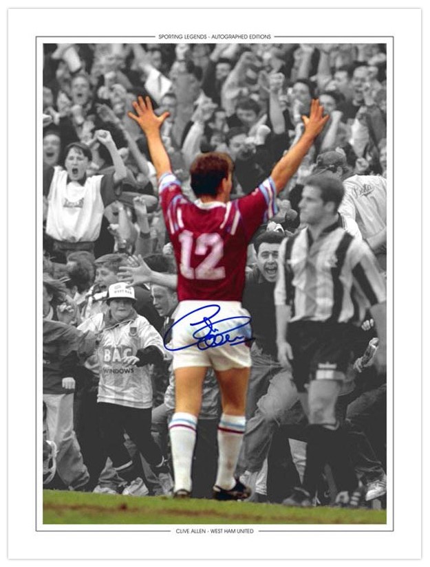 Autographed CLIVE ALLEN 16 x 12 Photo-Edition : Colorized, depicting West Ham United's CLIVE ALLEN