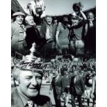 Tommy Docherty signed 10x8 inch black and white montage photo pictured during his time as manager of