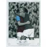 Billy Bonds signed 16x12 inch colourised print pictured celebrating with his West Ham team mate in