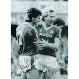 Ray Stewart and Frank McAvennie signed 16x12 inch black and white photo pictured in action for