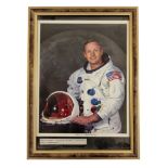 Neil Armstrong signed 13x10 inch overall colour photo pictured in space suit signature faded. Good
