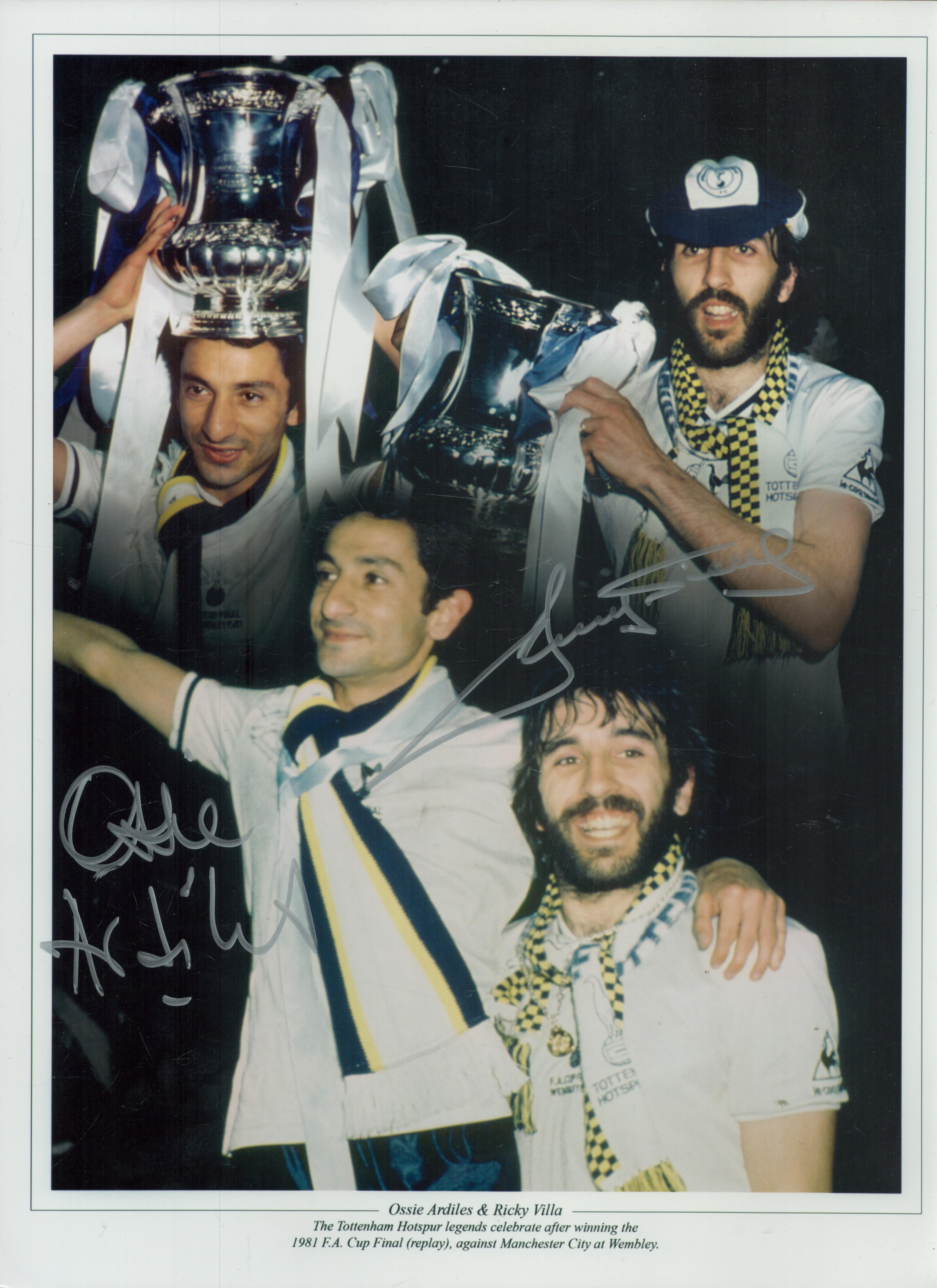 Osvaldo Ardiles and Ricky Villa signed 16x12 colour montage print pictured celebrating after