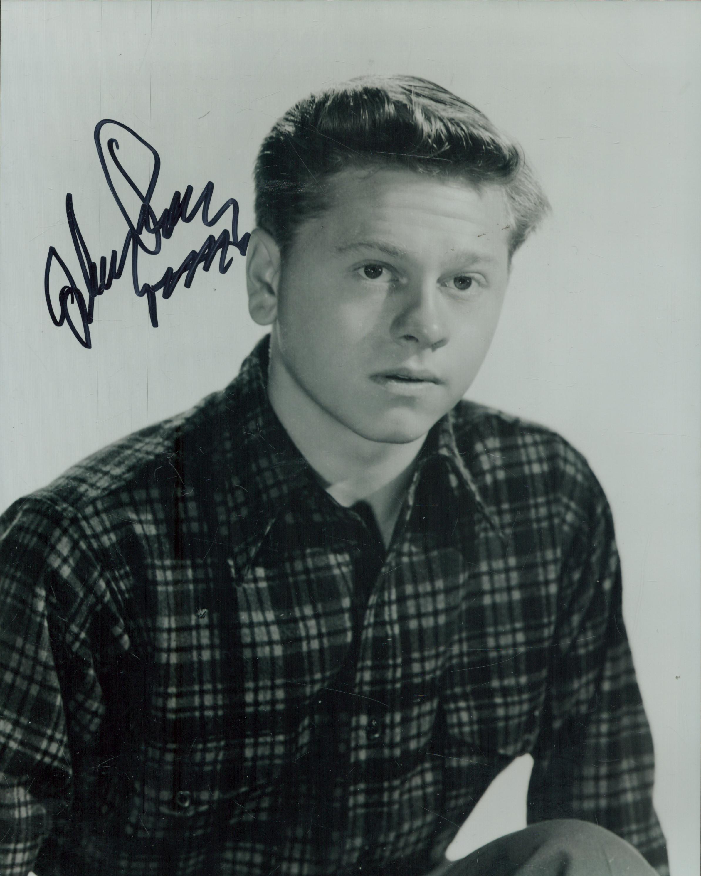 Mickey Rooney signed 10x8 inch black and white photo. Good Condition. All autographs come with a