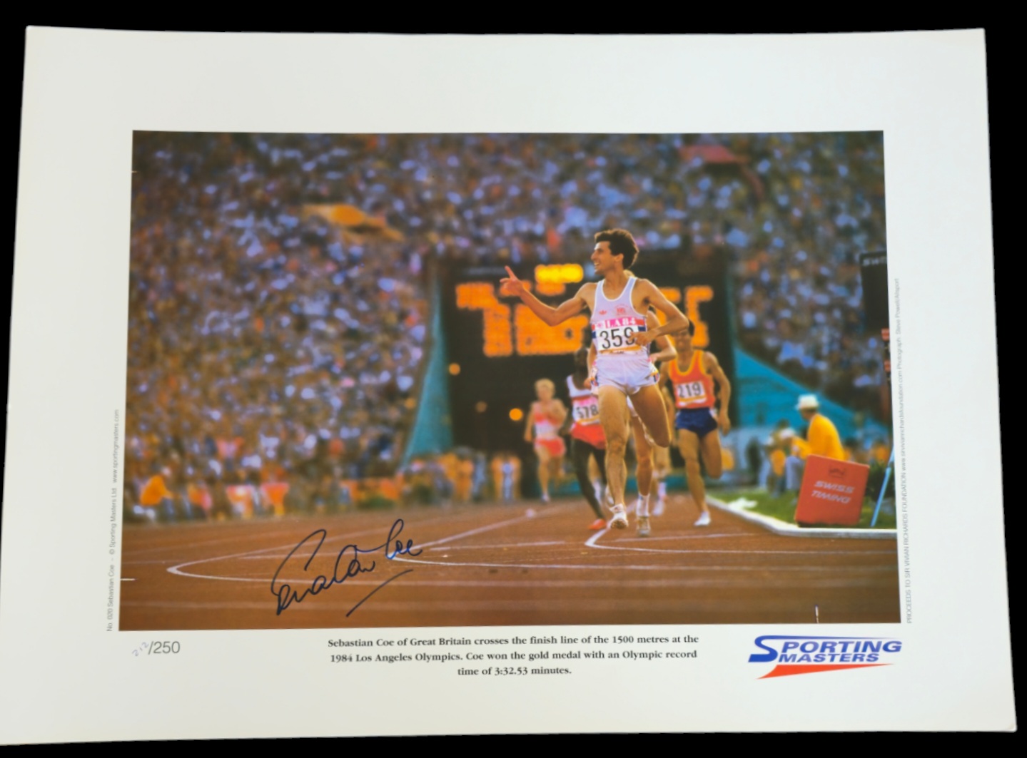 Sebastian Coe signed 22x16 inch Sporting Masters limited edition print 212/250. Good Condition.