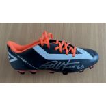 Geoff Hurst signed Umbro black and orange football boot. Size 9. Good Condition. All autographs come