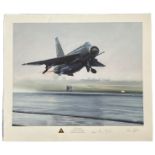 RAF Lightning signed print by Tom Watkins QRA Launch, dedicated to the artists father. Signed by Tom