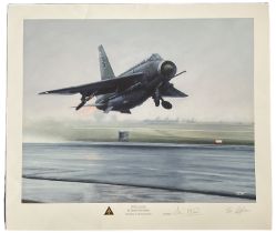 RAF Lightning signed print by Tom Watkins QRA Launch, dedicated to the artists father. Signed by Tom