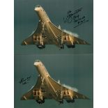 Concorde three stunning 12 x 8 colour snoop nose photos signed by Captains Mike Bannister, Brian