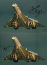 Concorde three stunning 12 x 8 colour snoop nose photos signed by Captains Mike Bannister, Brian