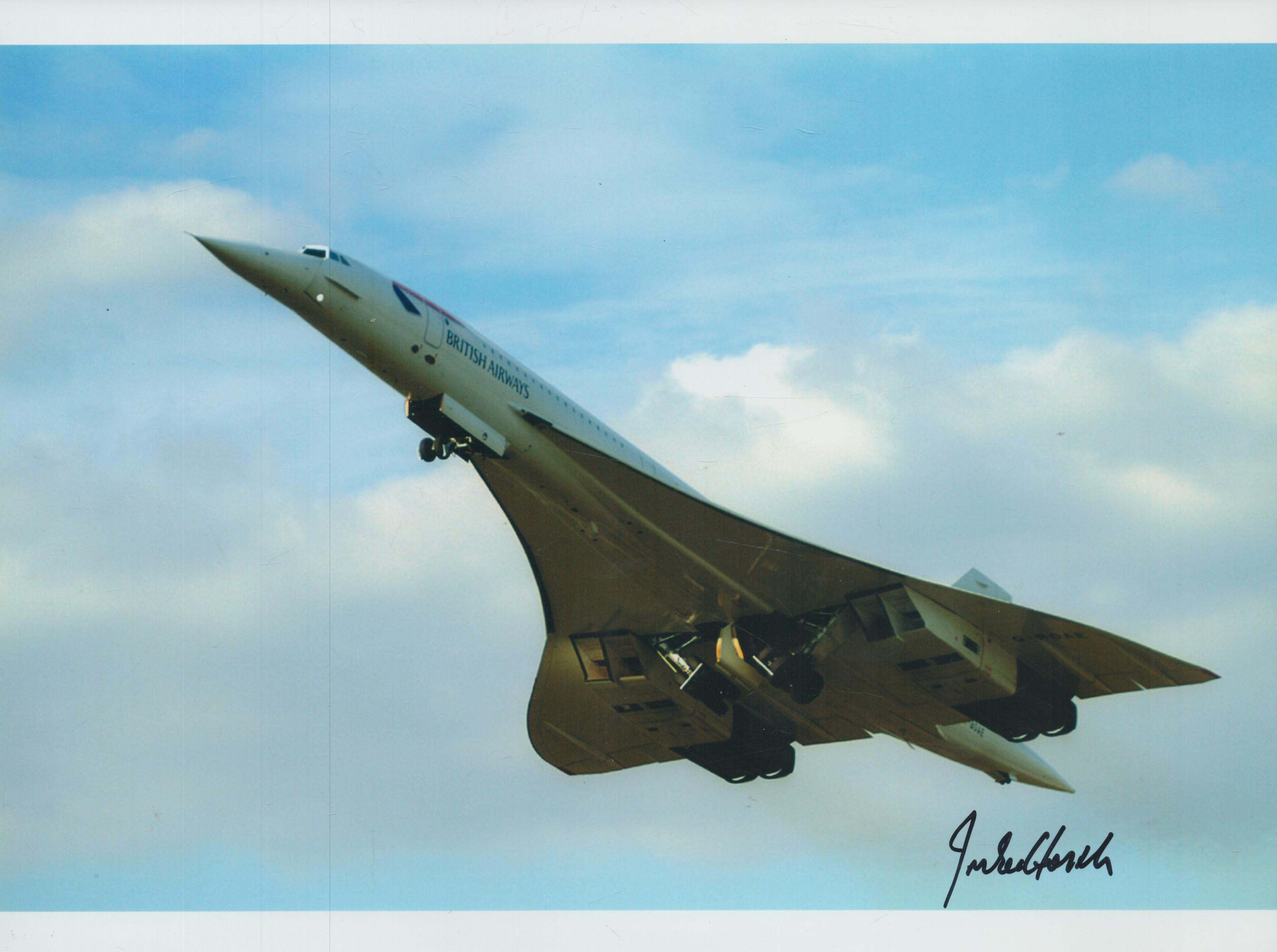 Rare Concorde Captain James Michael Bedforth D2016 signed stunning 12 x 8 inch colour in flight