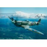 Battle of Britain pilot Tony Iveson signed colour Spitfire photo WW2 RAF 617 sqn. 12 x 8 colour hand