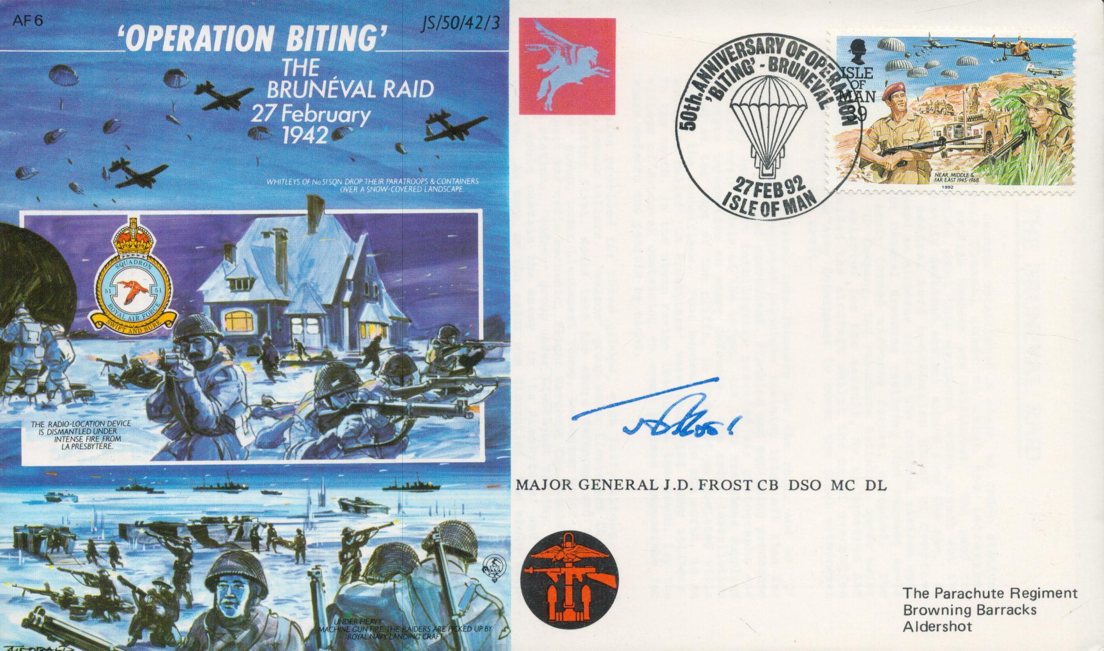 Mjr Gen John Frost DSO MC signed Operation Biting the Bruneval Raid signed 50th ann WW2 cover JS50/