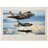 RAF Tornado Lancaster bomber multiple signed Phillip West print Generations of Excellence. Limited