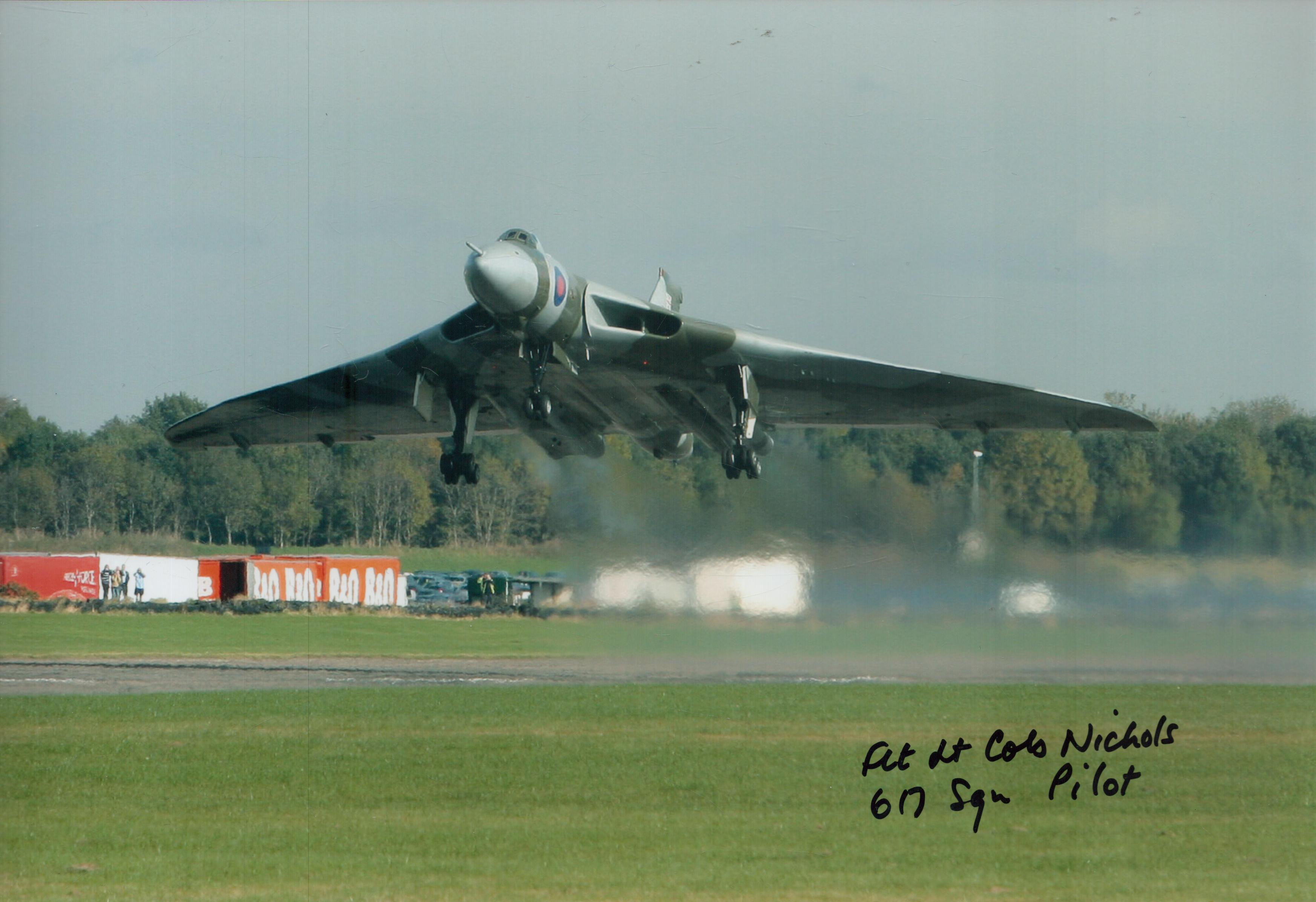 Flt Lt Colston Nichols RAF 617 Squadron Vulcan Bomber Pilot signed photo. Good Condition. All