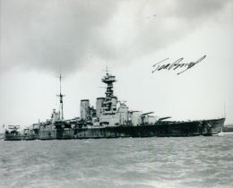 WW2 HMS Hood navy survivor Ted Briggs signed 10 x 8 inch b/w photo of the ill-fated battle ship.