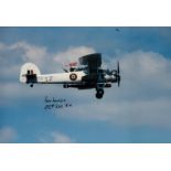 WW2 Lt Cdr Peter Beresford DSC signed 12 x 8 inch colour photo of a Swordfish in flight.