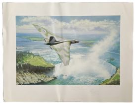 Vulcan bomber multiple signed John Young Print Lone Ranger, 30 x 23 inches numbered 75/495. Signed