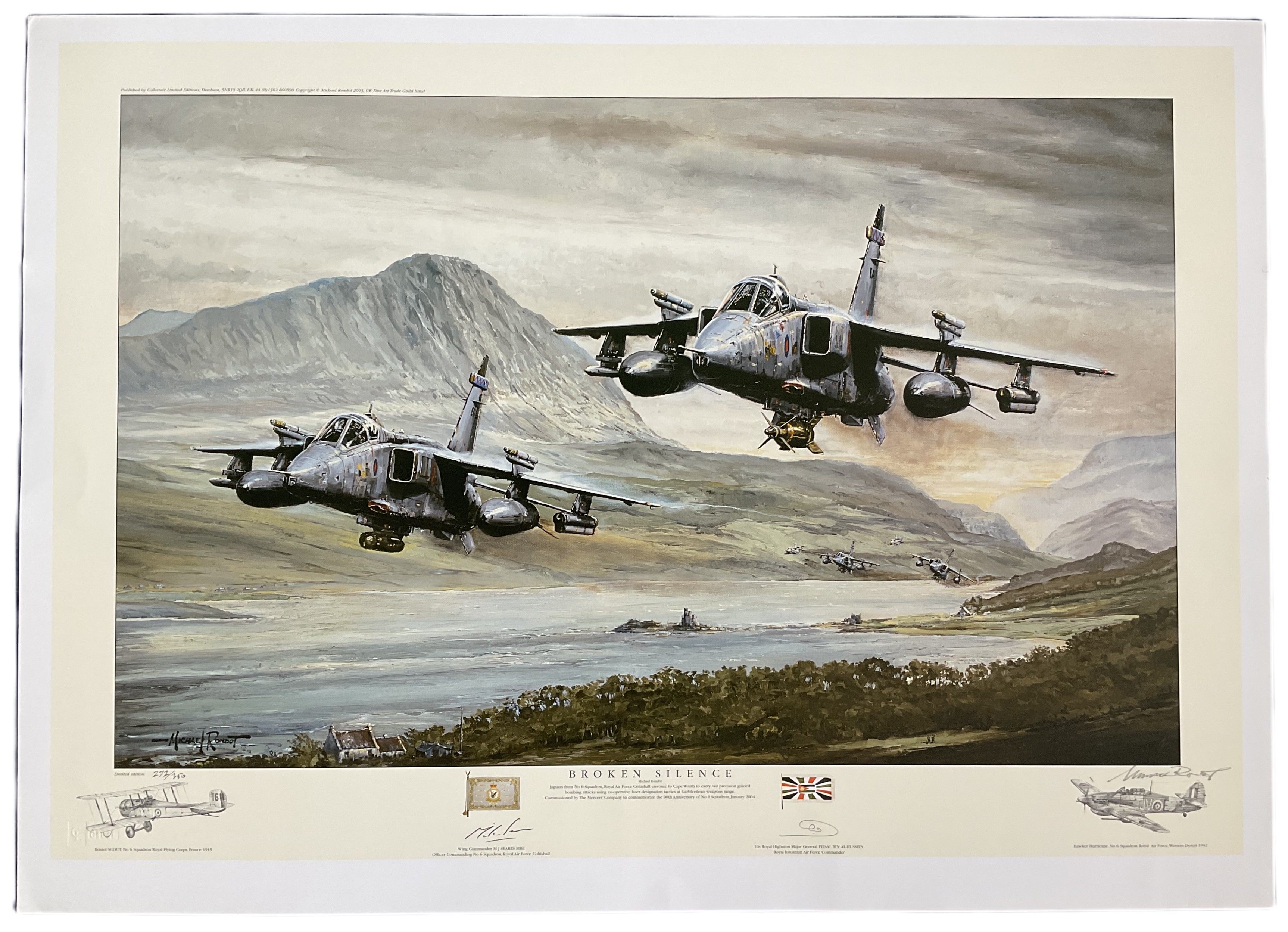 RAF Jaguar multiple signed print Broken Silence by Michael Rondat. Limited edition 272/350 approx.