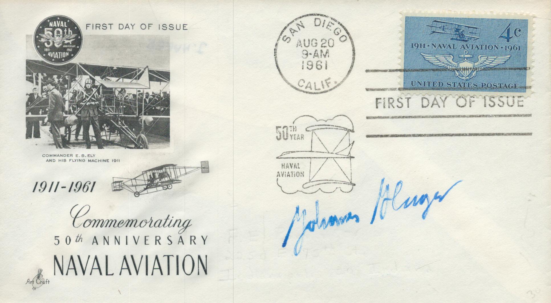 WW2 Luftwaffe night fighter ace Johannes Hager KC signed 1961 US Naval Aviation FDC. 48 victories