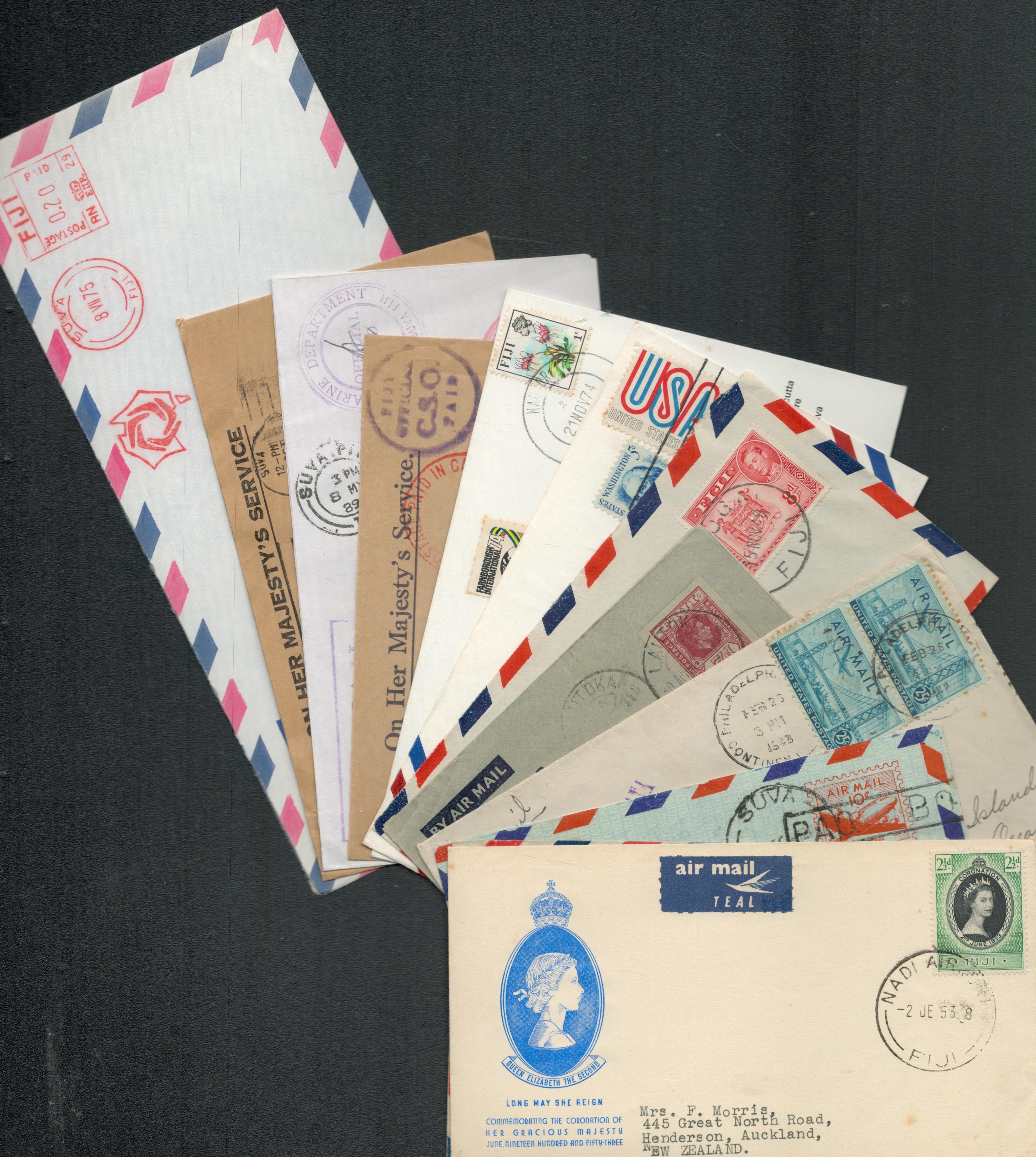 1945 to 1989 Air Mail, first flight collection of 13 covers and Airmail letters. Nice mixture to