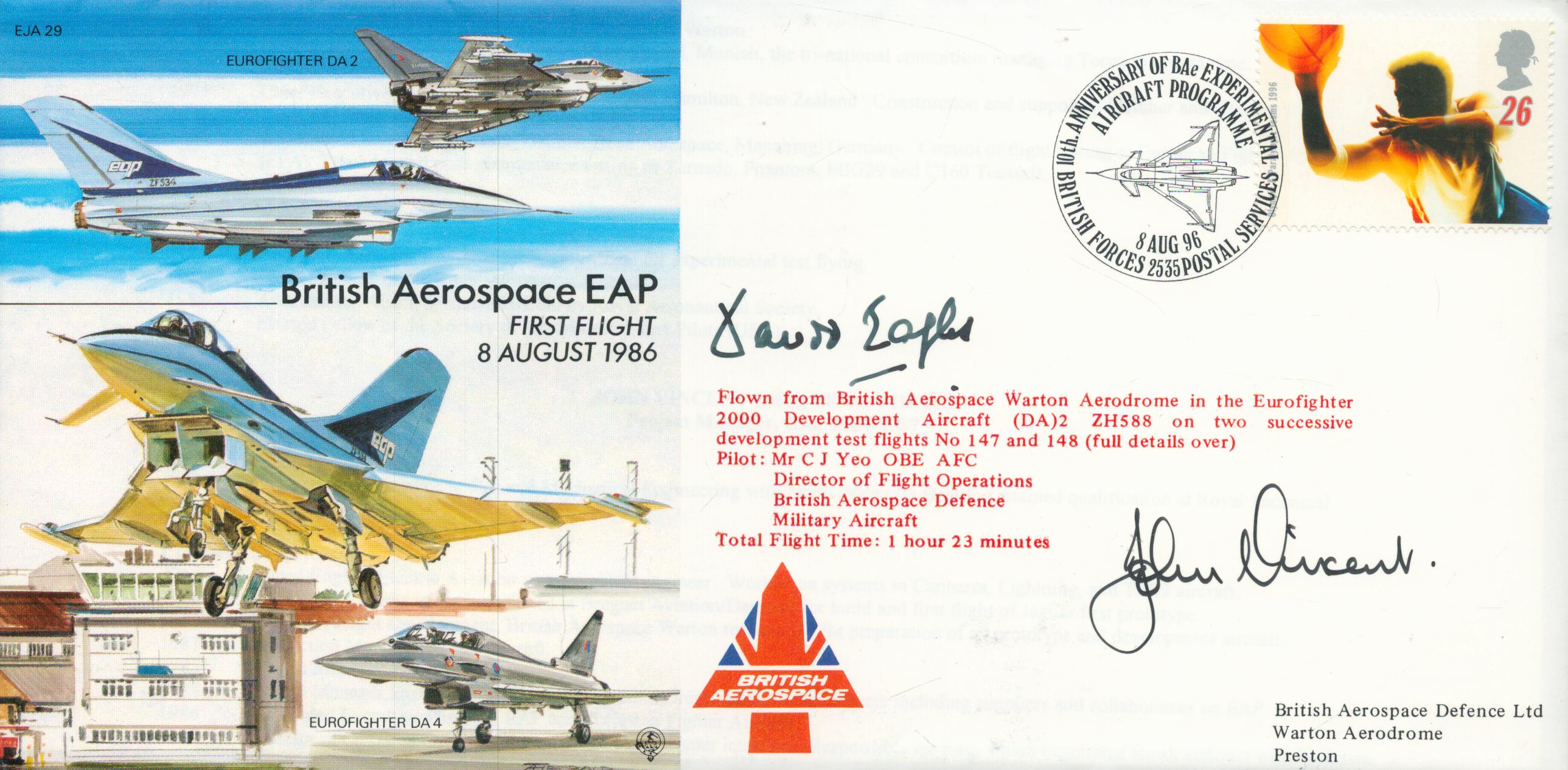 Multiple signed Experimental Jet Aircraft Cover EJA29 British Aerospace EPA signed by team members