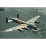 WW2 Richard Starkey 106 sqn bomber command signed stunning 12 x 8 inch colour Lancaster in flight