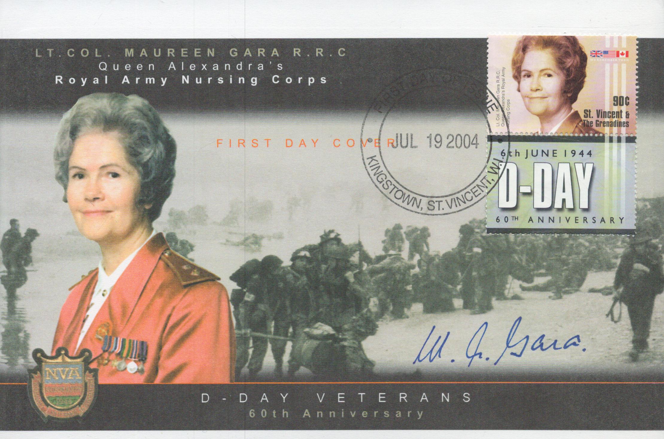 WW2 D-Day veteran Lt Col Maureen Gara Royal Nursing Corps signed 2004 60th ann D-Day cover dedicated