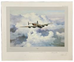 WW2 RAF Halifax by Robert Taylor multiple signed print, 5 RAF bomber veterans including Jock