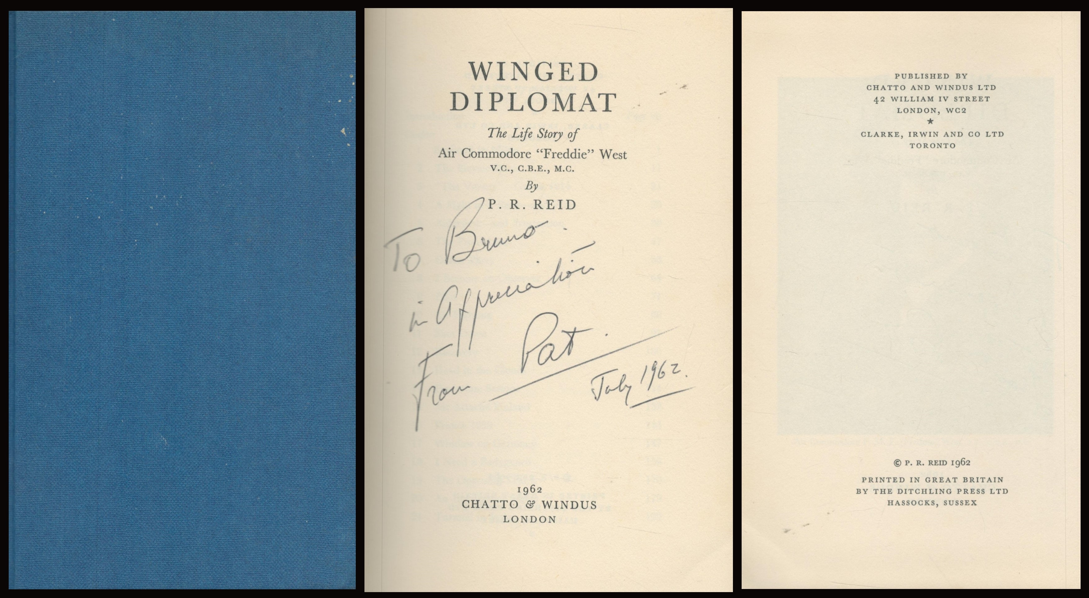 WW2 Colditz Escaper Pat Reid signed Book Winged Diplomat By P.R. Reid Signed First Edition 1962 R.