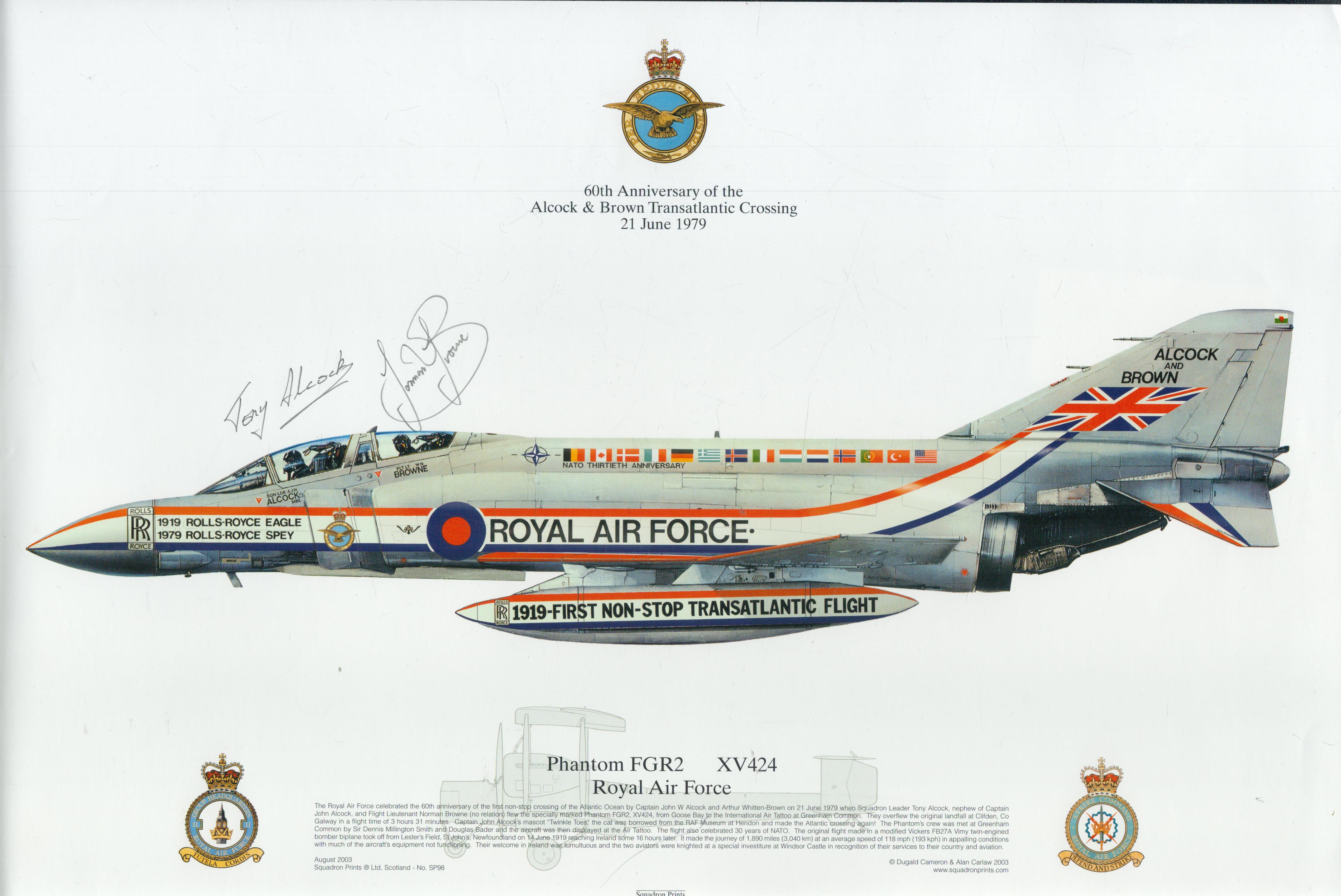 Tony Alcock and Norman Brown signed Phantom FGR2 XV424 RAF Squadron Print, the two RAF crew who flew