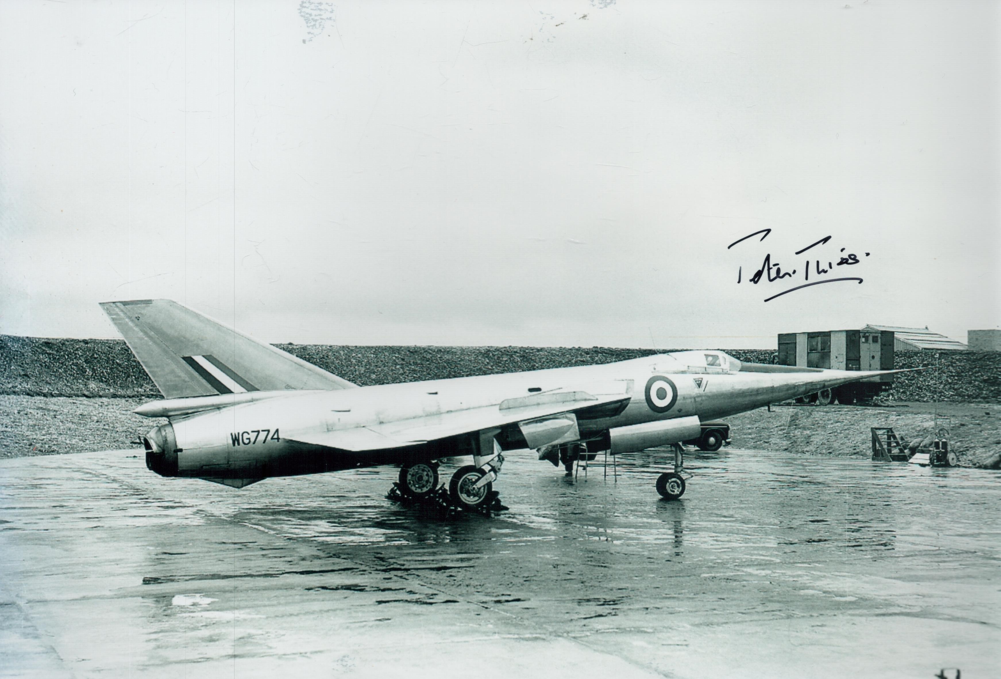 WW2 RAF pilot Peter Twiss signed scarce 12 x 8 inch b/w Fairey Delta plane, in which he broke the