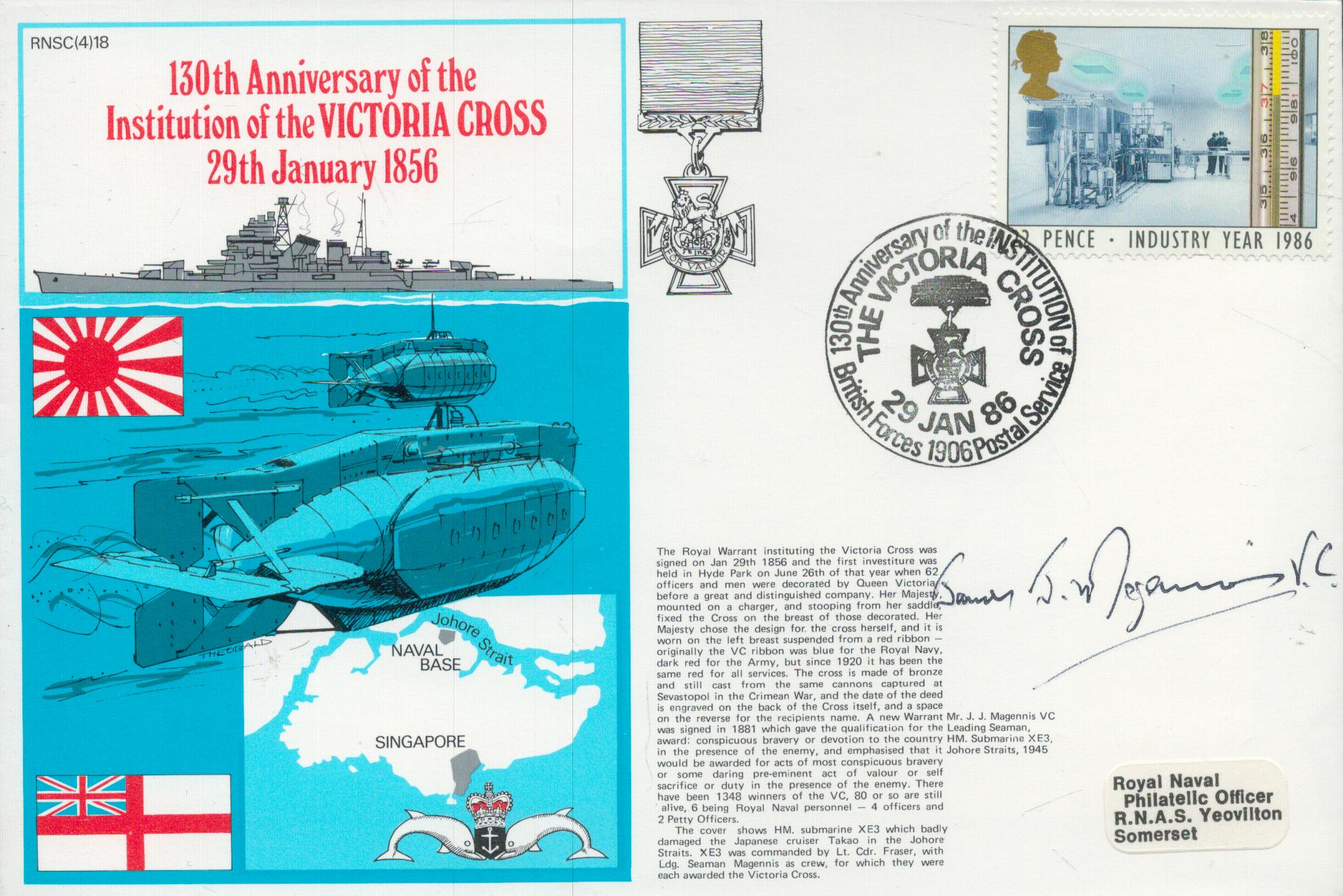 James J Magennis VC. Victoria Cross Signed rare 130th ann VC Official Navy cover RNSC(4)18.