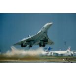 Concorde Early French test pilot Gilbert Defer signed Air France 12 x 8 inch colour Take off