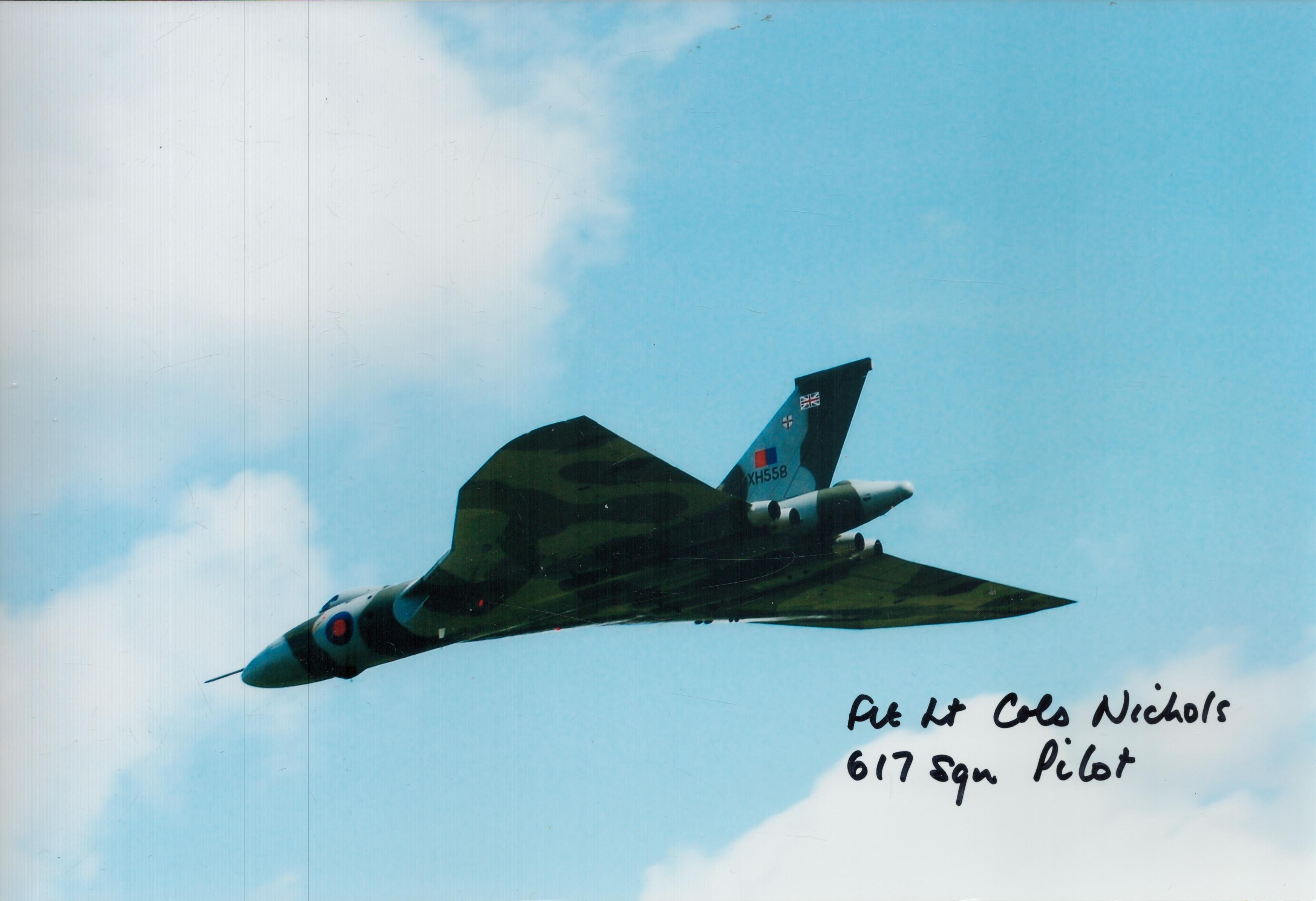 Vulcan Bomber Pilot Flt Lt Colston Nichols RAF 617 Squadron signed photo. Good Condition. All