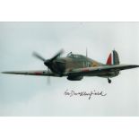 Byron Duckenfield Battle of Britain WW2 RAF fighter pilot signed Hurricane photo. 12 x 8 colour hand