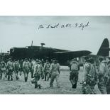 WW2 W/O Ron Smith DFC 617 sqn bomber command veteran signed 6 x inch b/w bomber crewing up photo.