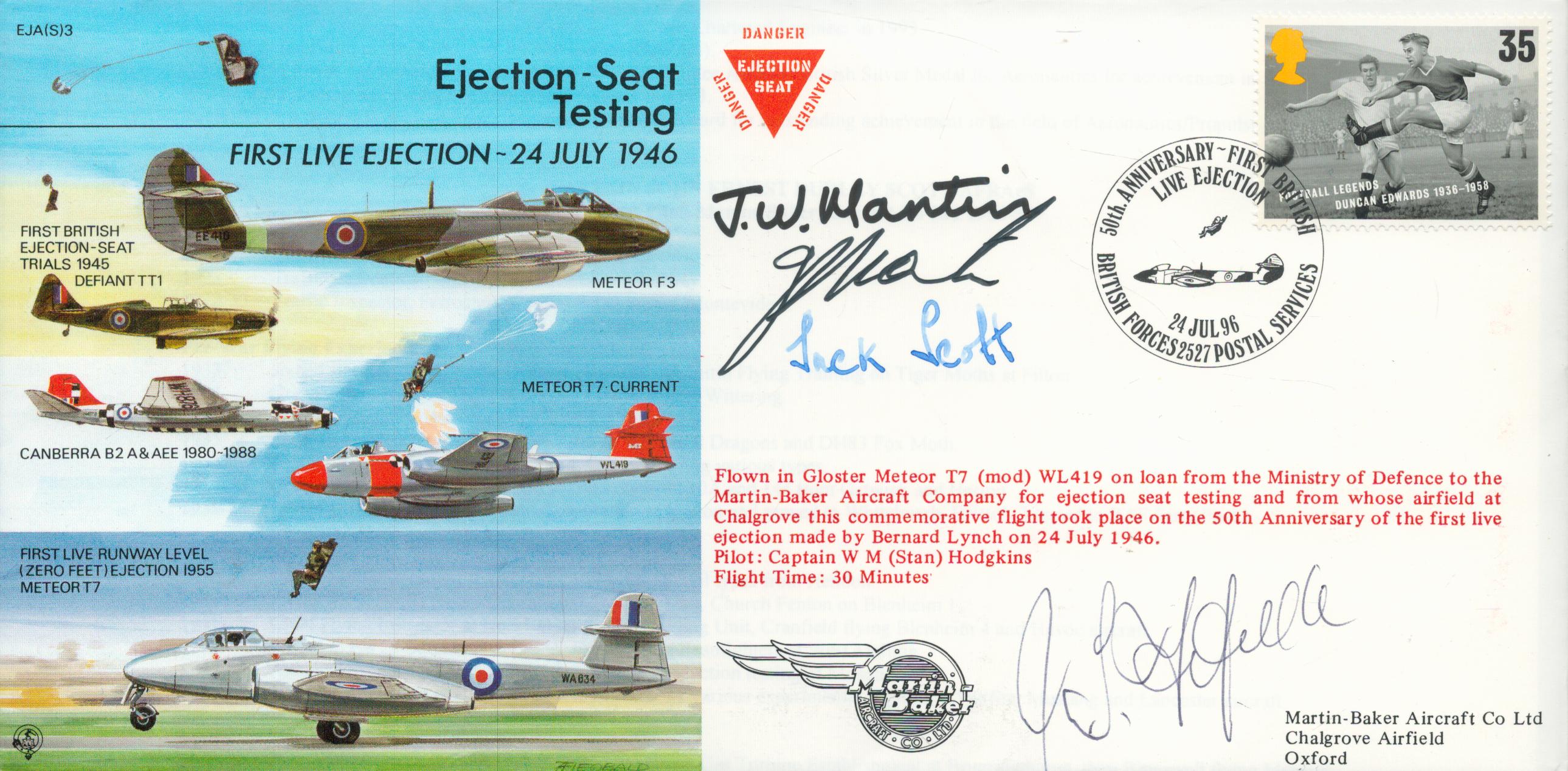 RAF EJA(S)3c Ejection Seat Testing First Live Ejection Cover Multi Signed by John S.Martin BA BAI