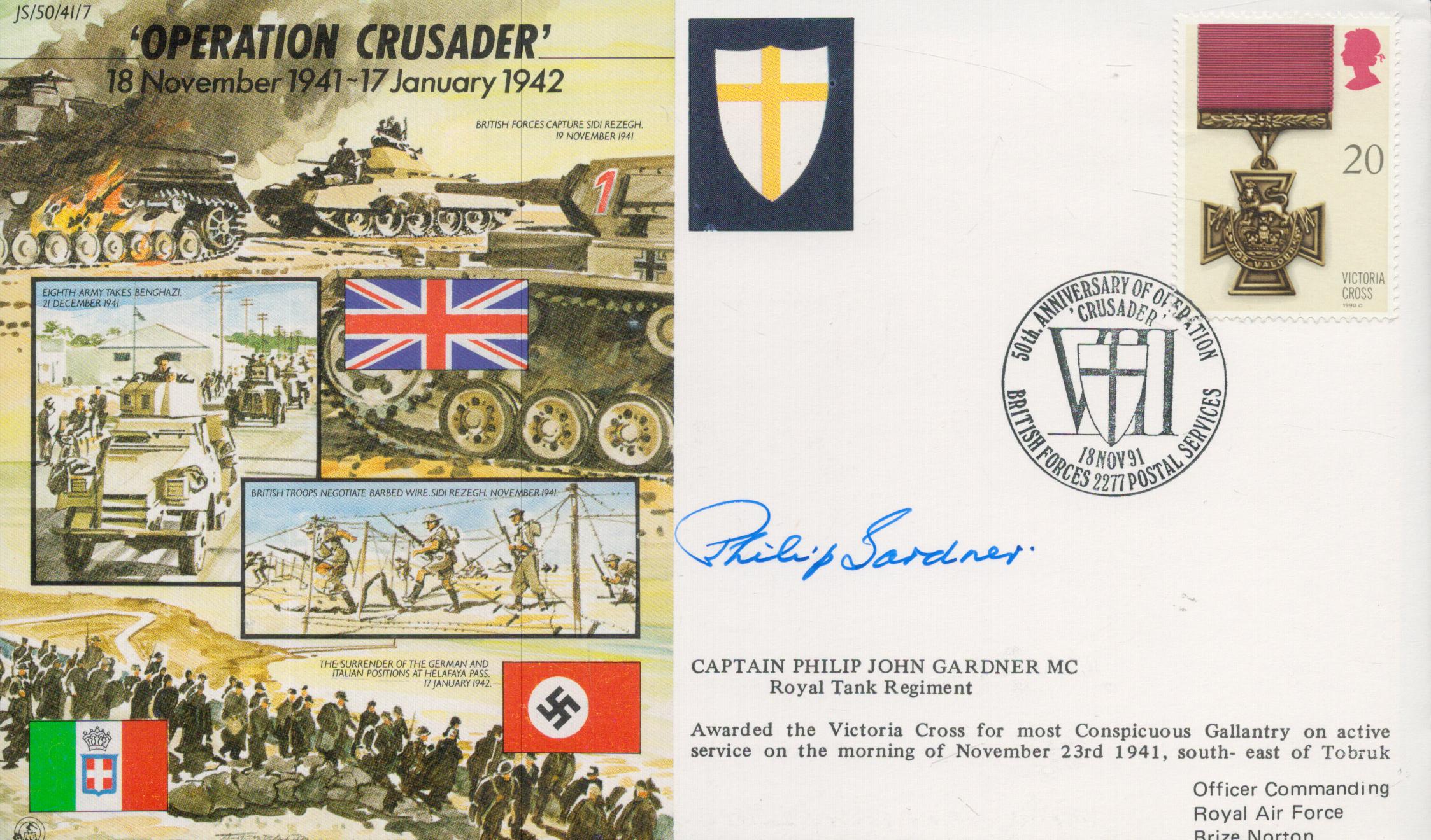 Capt Phillip Gardner VC Victoria Cross winner signed 50th ann WW2 cover Operation Crusader js50/41/