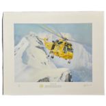 RAF Lossiemouth Search and Rescue Helicopter print signed by Neil Foggo. Title Rescue 137, 20 x 17