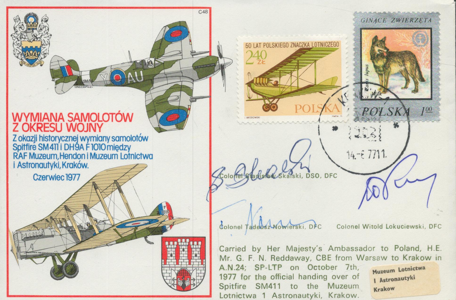 WW2 rare Polish Battle of Britain pilots multiple signed C48c DH9/a Spitfire Exchange cover.