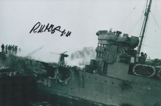 WW2 St Nazaire Raid Commando Bob Montgomery MC Signed 8x12 Inch HMS Campbeltown Photo. Very Rare.