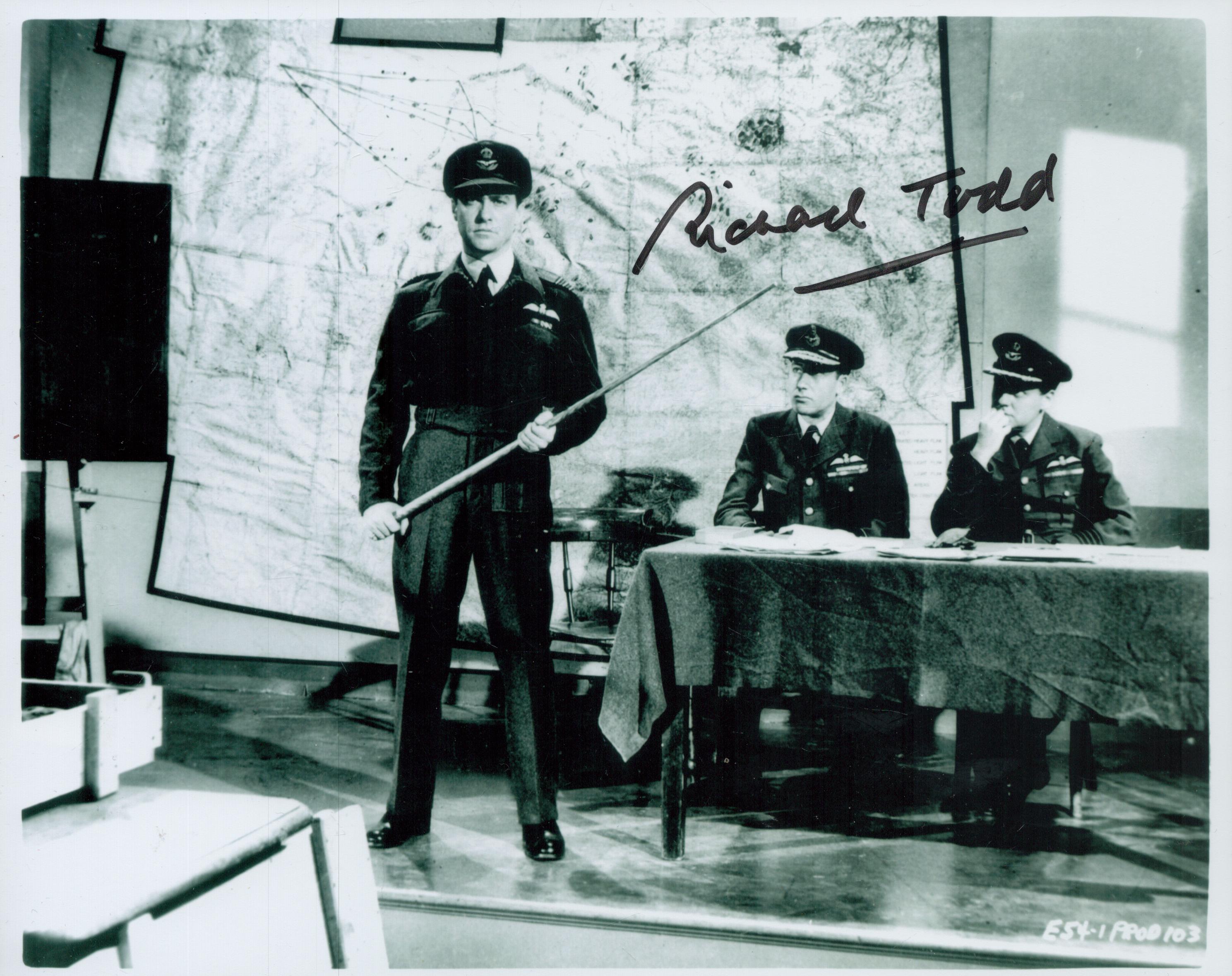 Richard Todd signed 10 x 8 inch b/w photo as Dambuster Guy Gibson VC 617 sqn WW2. Richard Andrew